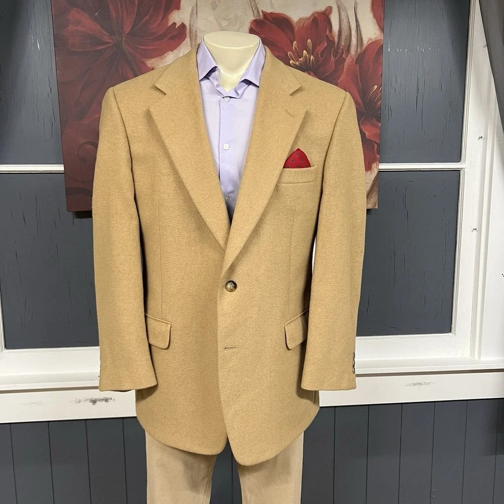 Vintage Brooks Brothers Camel Hair Blazer Jacket Sport Coat Mens 43R Khaki